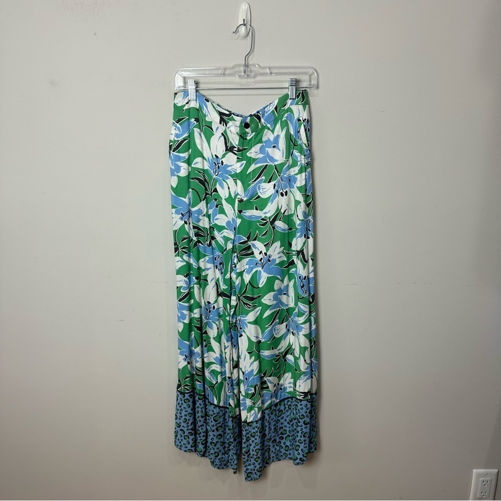 Anthropologie Maeve Matching Set Shirt Pants Floral Animal Print Green Blue - Picture 8 of 12